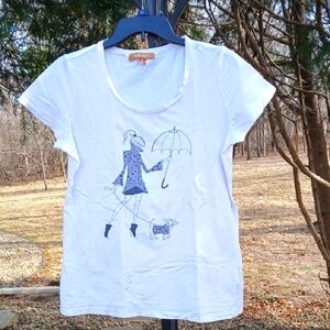 ELLEN TRACY COTTON White Graphic T-Shirt SIZE M
